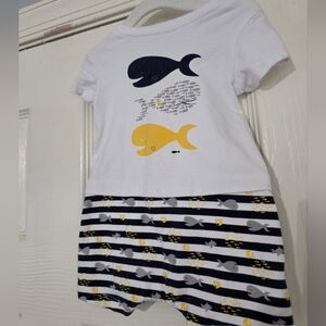 Absorba Baby Boys One Piece Fish Striped PatterBack Snap Size 0-3M Nautical